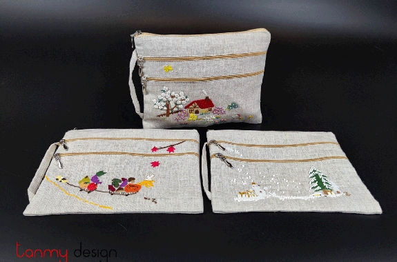 Embroidered wallet with four seasons patterns